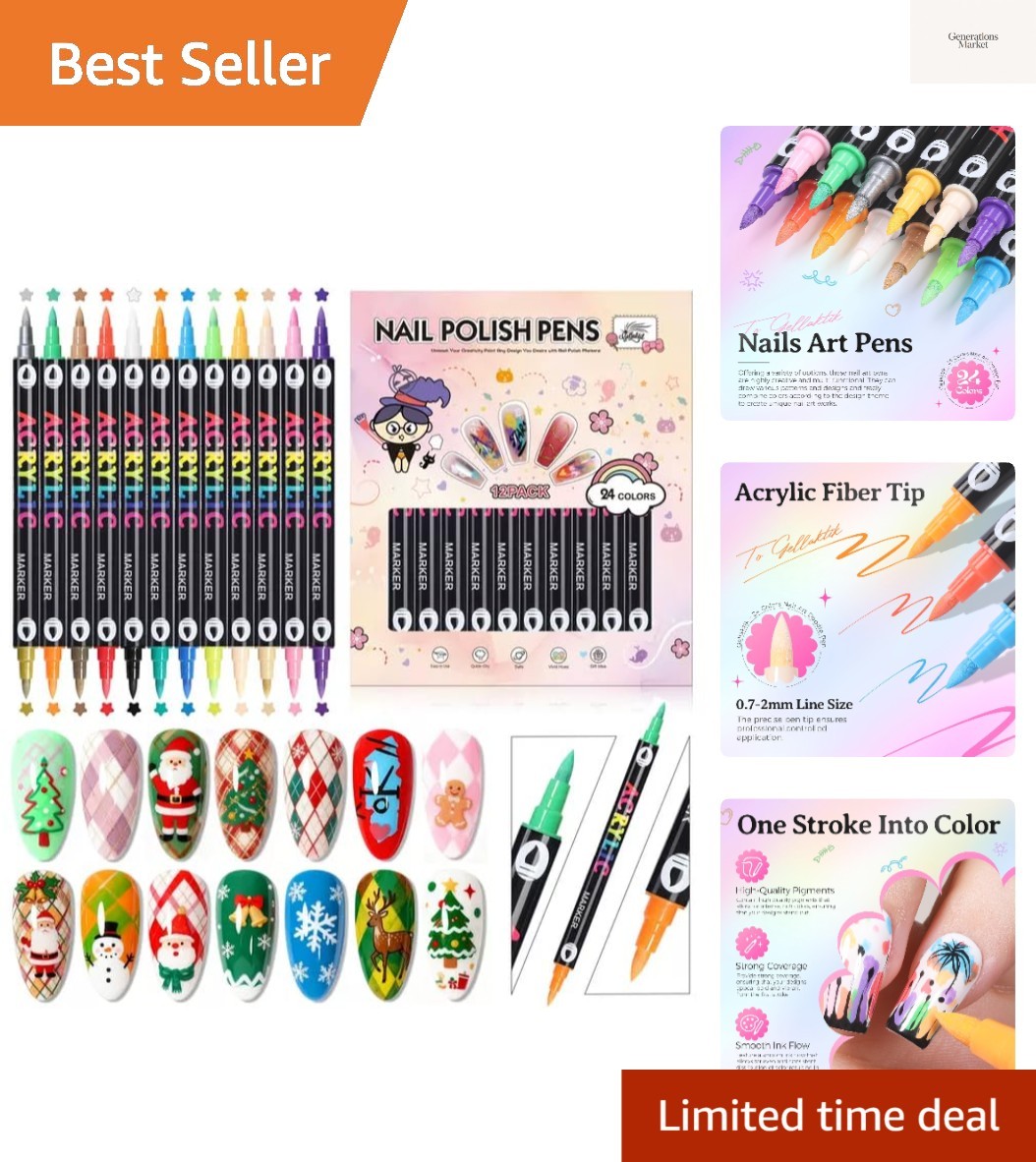24 Colors12Pcs-dual Nail Art Pens Set, 3D Nail Polish Pens Q