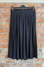 St Michael Women's Black Pleated Long Skirt Button Front Viscose Size 16