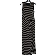Lauren Ralph Lauren Dress Slinky Coastal Minimalist Maxi Stripe Black Tan Size 8