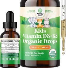 Natures Craft Kids Vitamin D3 K2 Drops Organic D for Strong Bones Joints 2FlOz