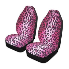 2 Pcs Pink Leopard Print Car Seat Covers Abstract Wild Animal Skin Rose Pink