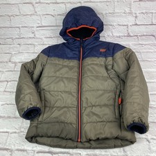 Hawke Co Jacket Boys 10 12 Green Blue Hooded Puffer Coat Performance Winter
