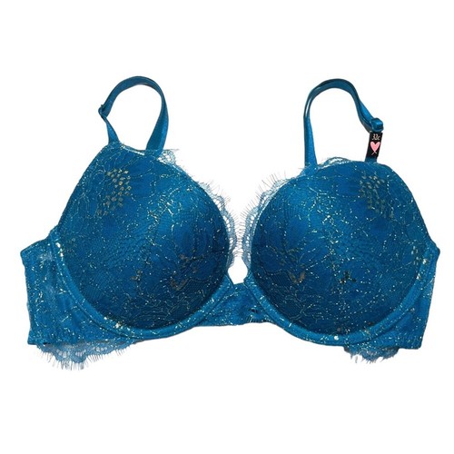 victoria-s-secret-lace-shimmer-push-up-bra-blue-sapphire-size-32c-ebay