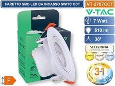 FARETTO LED DA INCASSO ROTONDO BIANCO 7W ORIENTABILE CON SWITCH CCT SELEZIO LUCE