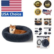 32-Inch Cuddle Calming Dog Bed - Fluffy Faux Fur Donut for Small  Large Dogs