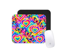 Butterflies  Hearts Mouse Pad - Tie Dye Colorful Theme Cute Desk Mat Gift