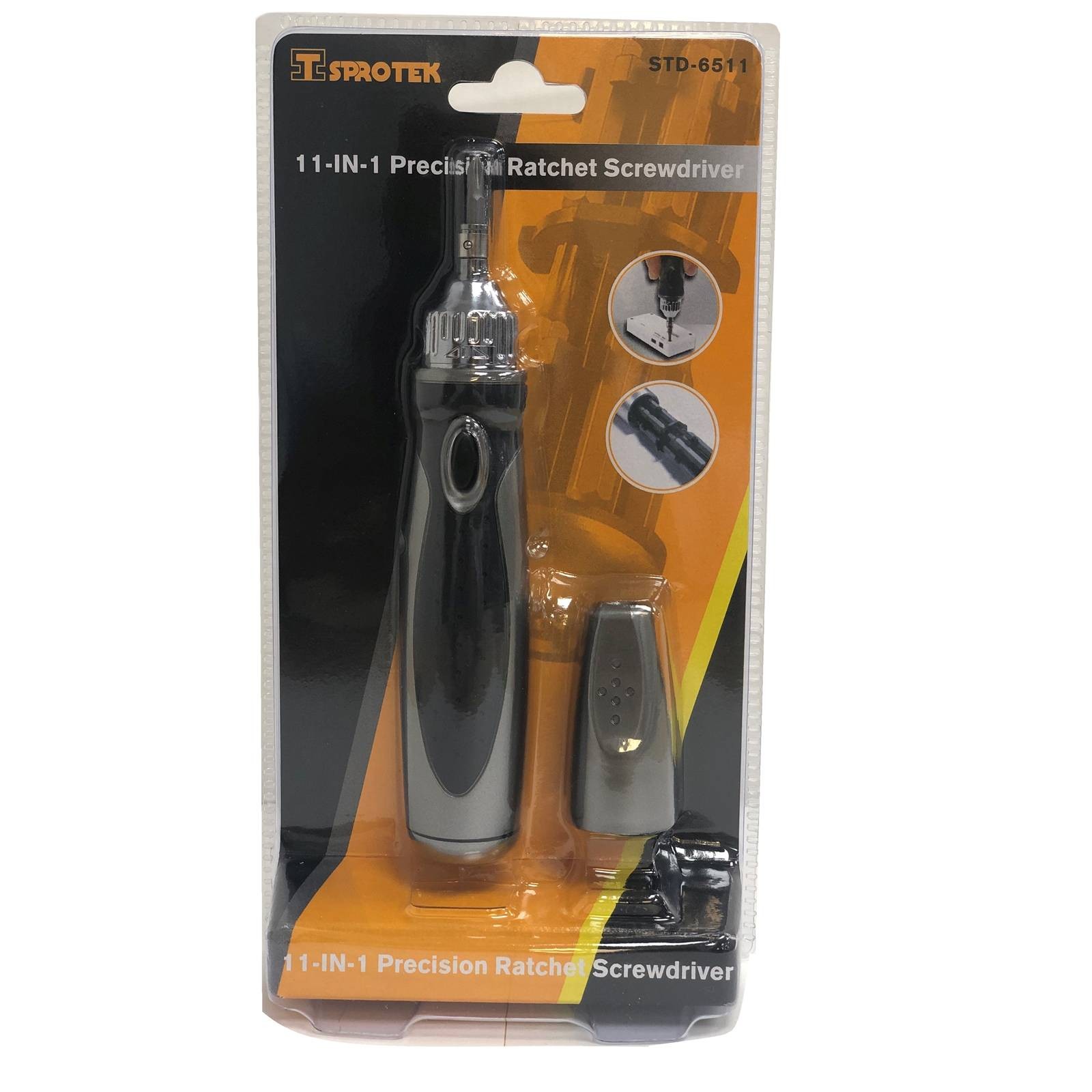 Sprotek 11-in-1 Precision Ratchet Screwdriver Kit - Philips, Torx bits stored in