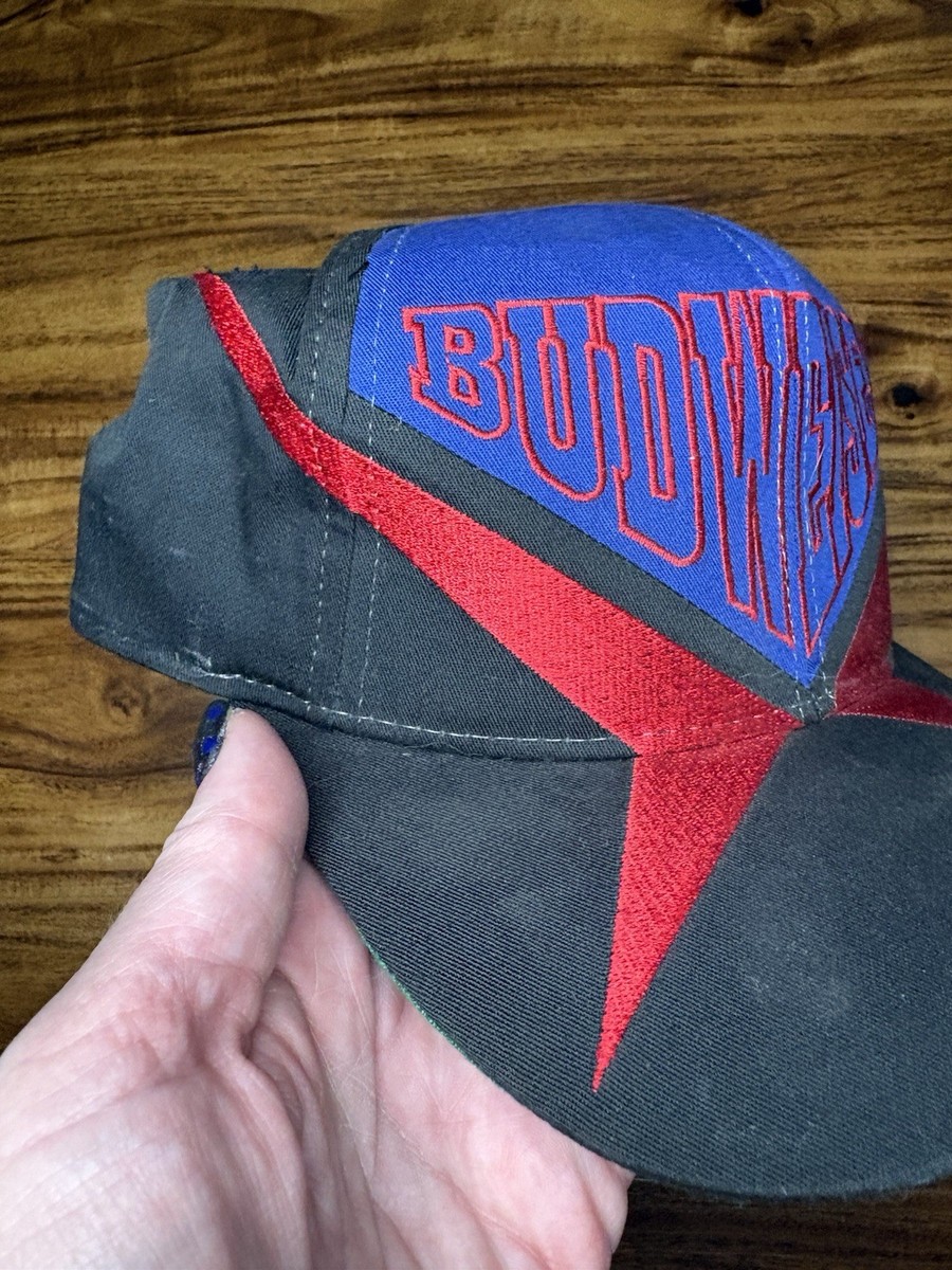 Vintage Budweiser Retro Logo Red & Navy Snapback Hat 1995 American
