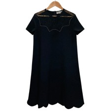 VALENTINO Studded Sheer Lace Dress, Size S, Black Women USED