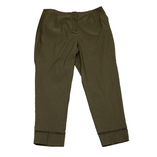 Cato Women Size 16W Slim Ankle Crop Pants Olive Green Plus Stretch Cutout Detail - Picture 2 of 7