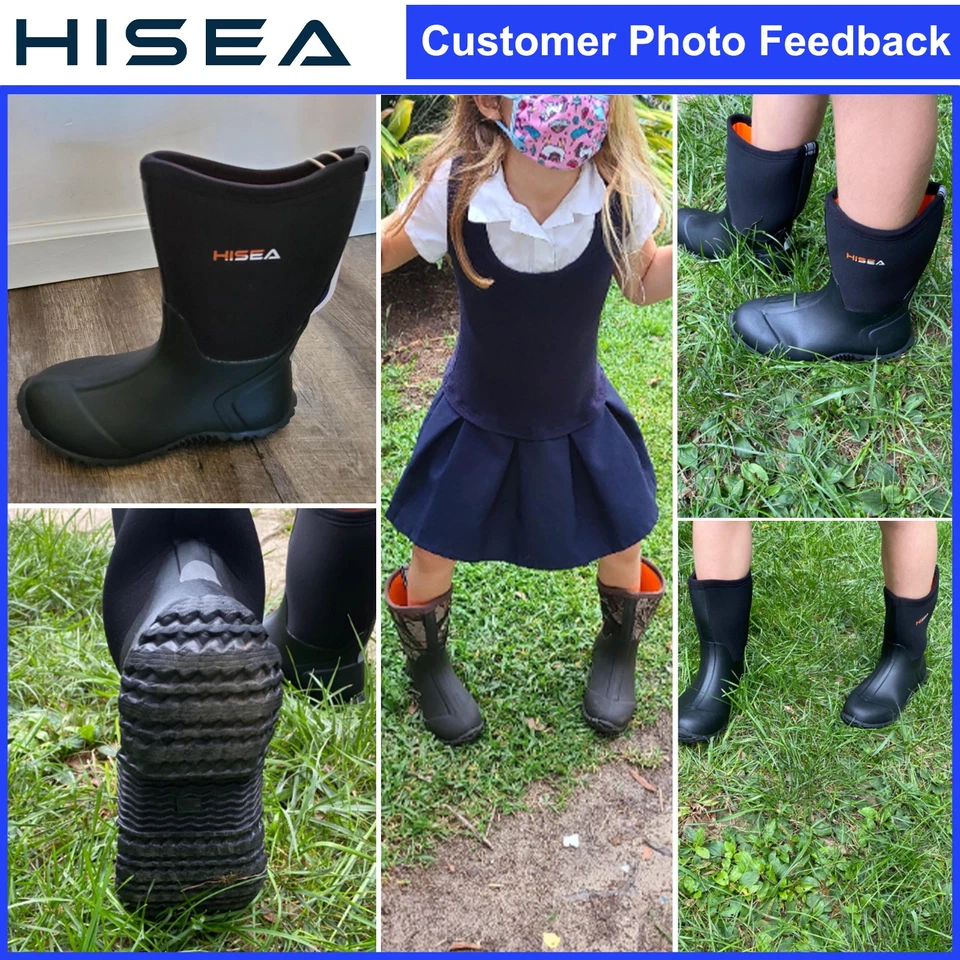 HISEA Kids Rain Boot Waterproof Non-Slip Wellies Fishing Camping Playing Mud Boo - Image 2 of 4