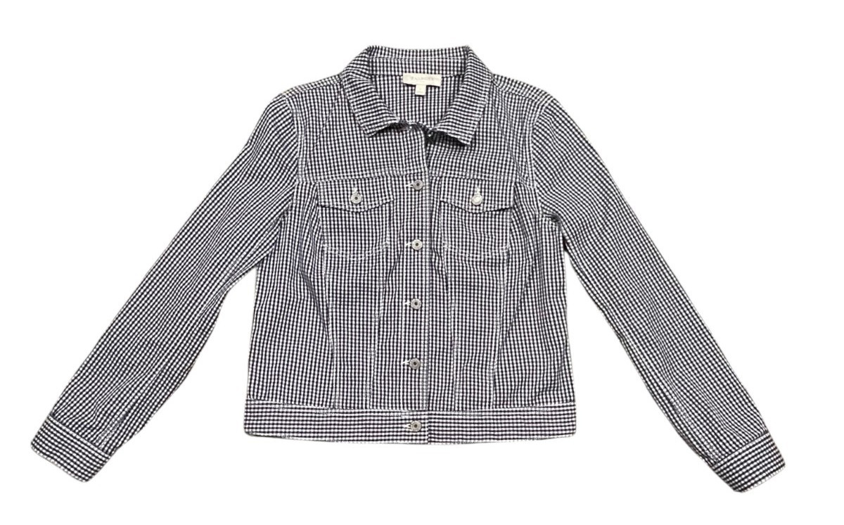 Talbots Lightweight Gingham Jacket Navy White Siz… - image 1