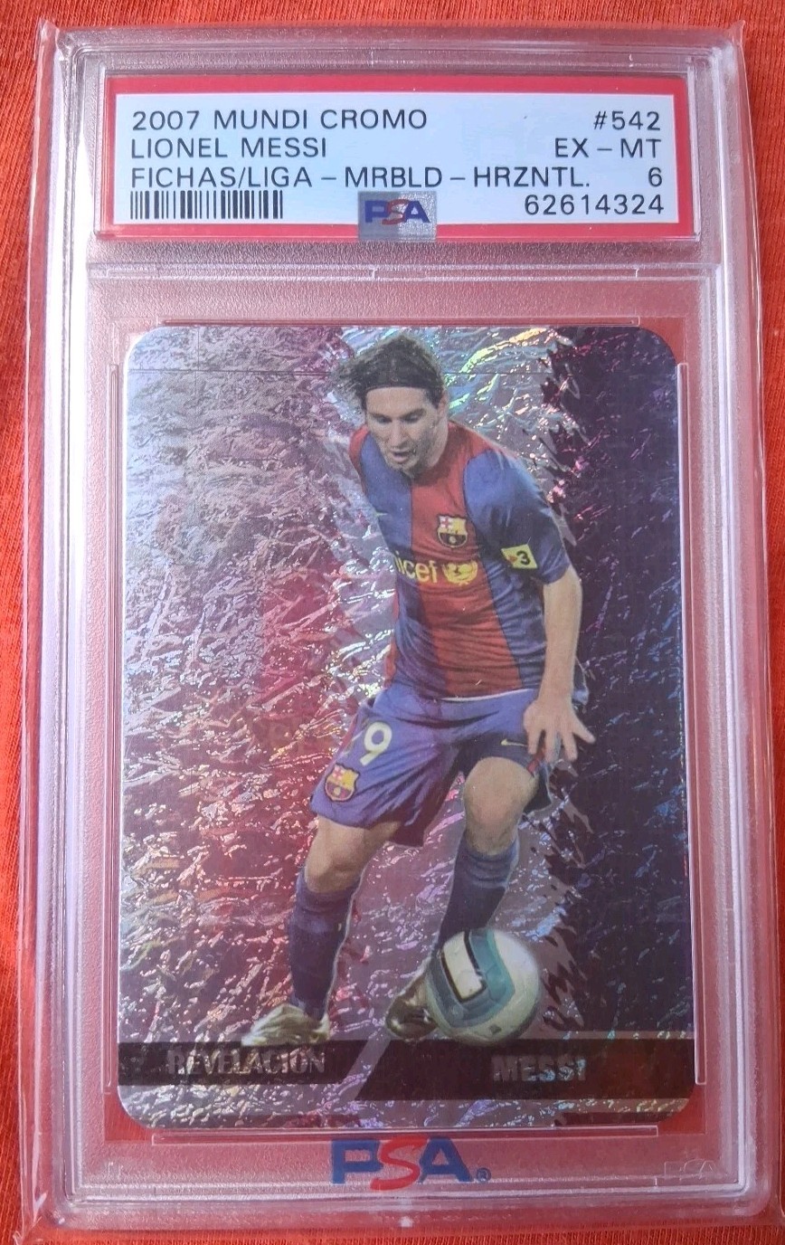 2007-08 LIONEL MESSI MUNDI CROMO LAS FICHAS MARBLED HORIZONTAL #542 PSA 6 view 5