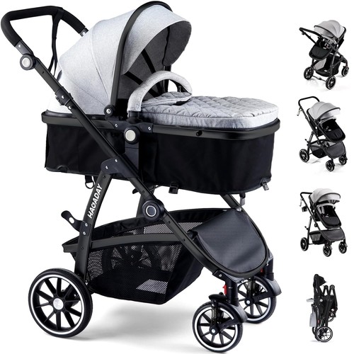 Baby Stroller 2 In 1 Reversible Toddler Seat Lie Flat Gray - Afbeelding 1 van 5