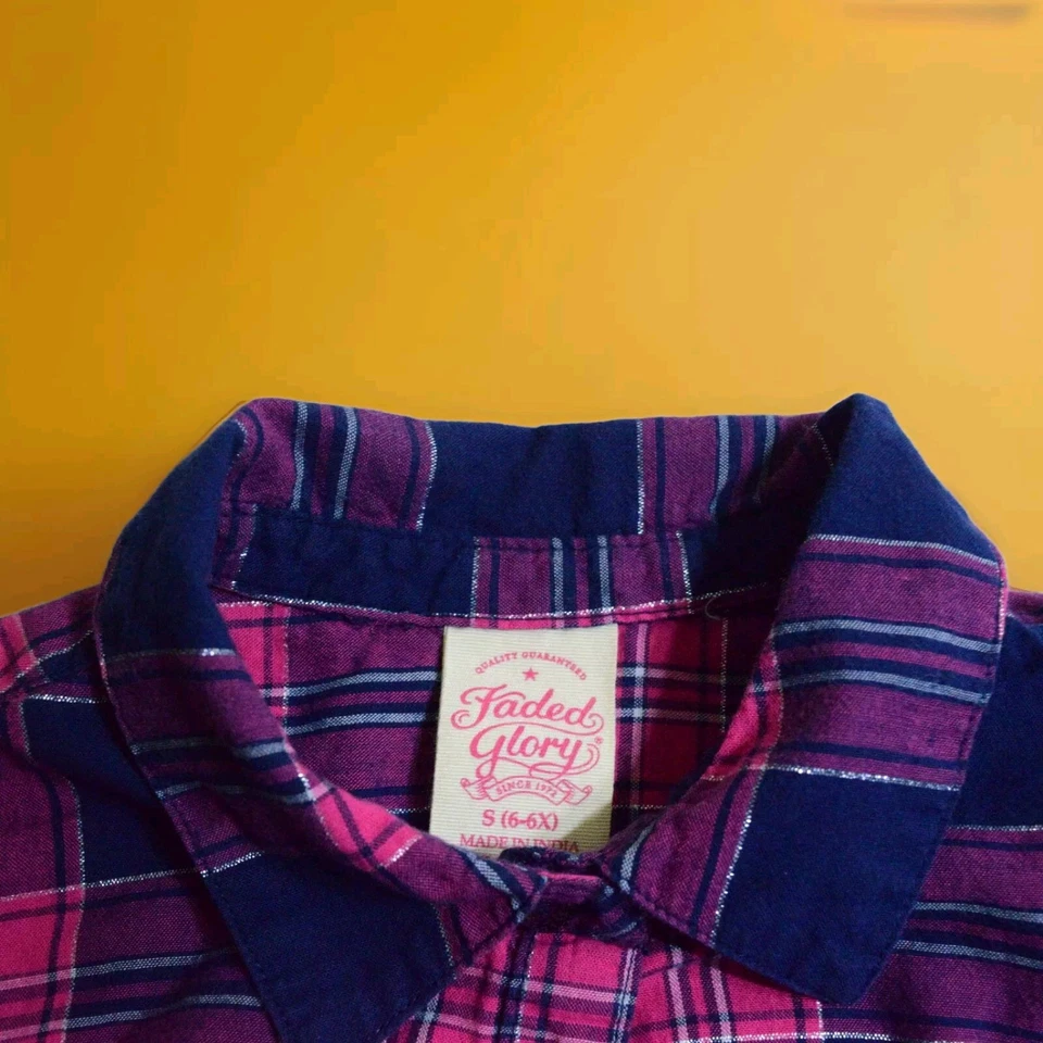 Camisa xadrez azul roxa feminina Faded Glory: tamanho pequeno: manga longa: - Imagem 3 de 4