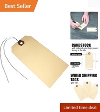 Blank Shipping Tags with Wire,100 Tags 4 3/4" X 2 3/8", Manila Card Stock wit...