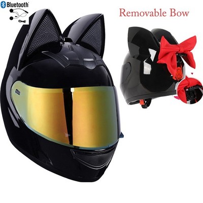 Full Face Bluetooth Motorcycle Helmets Motorbike Bow Scooter Helmet DOT CAT HEAD