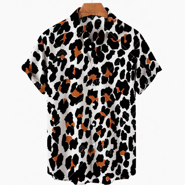 Button Down Shirt  Short Sleeve Leopard Men's Shirts for Hawaiian Fashion Shirt-image