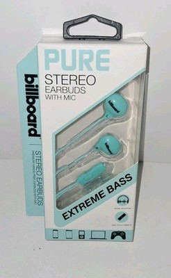 New! Billboard Extreme Bass Pure Stereo Earbuds With In-Line Mic BB2291 Blue