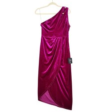 Lulus Womens Impressive Essence Magenta Velvet One Shoulder Cutout Midi Dress M