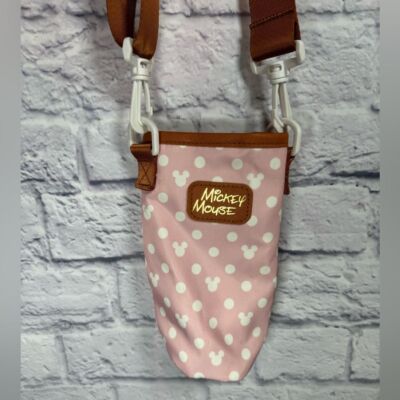 Bioworld Disney Mickey Minnie Pink Polka Dot Water Bottle Crossbody Pouch