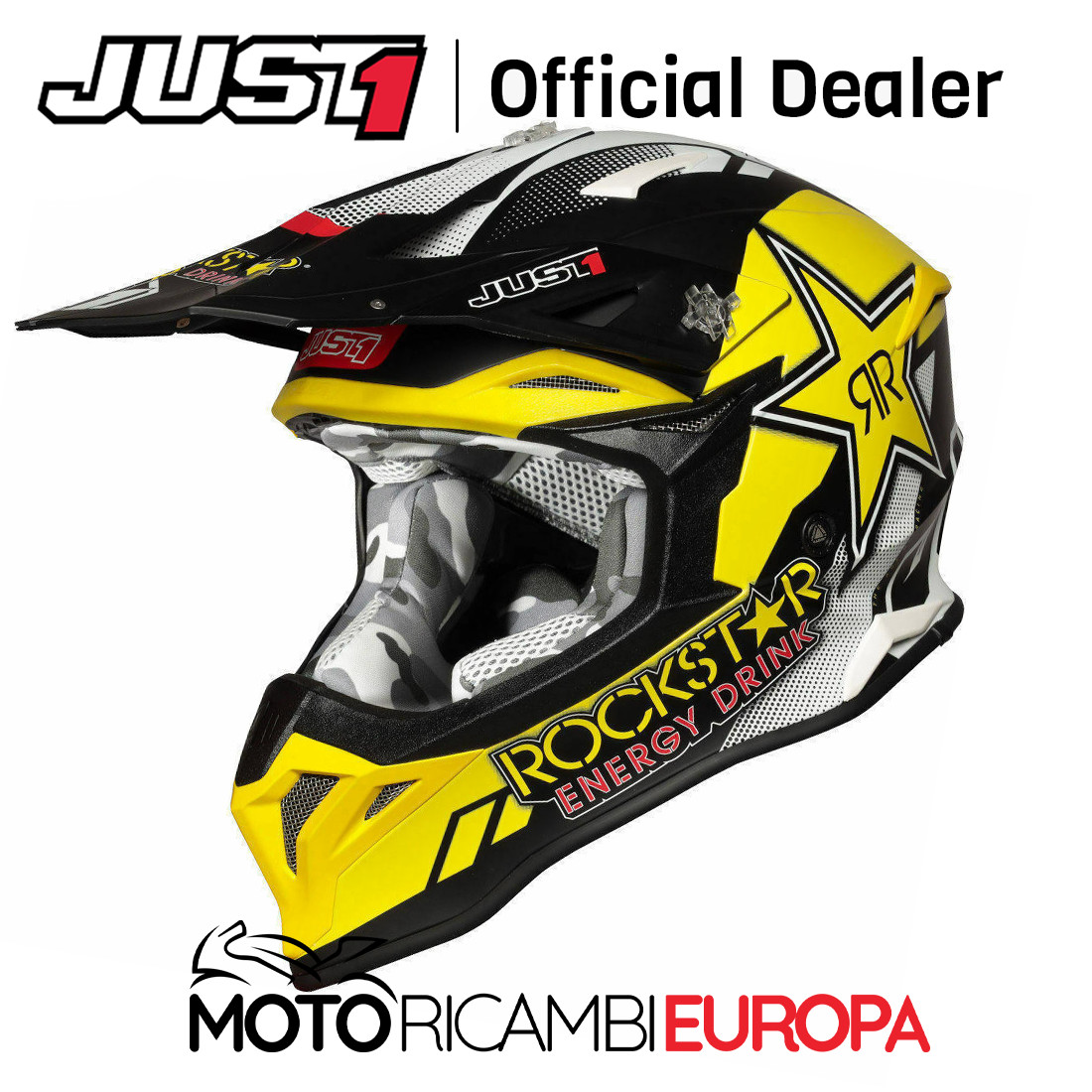 CASCO JUST1 CROSS ENDURO MOTARD J39 ROCKSTAR OPACO TAGLIA M 57 CM