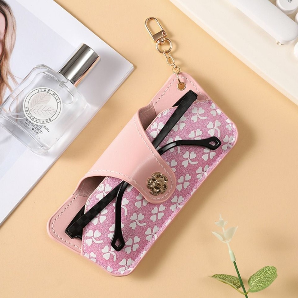 Buckle Sun Glasses Case with Keychain Glasses Box Protective Cover Girl
