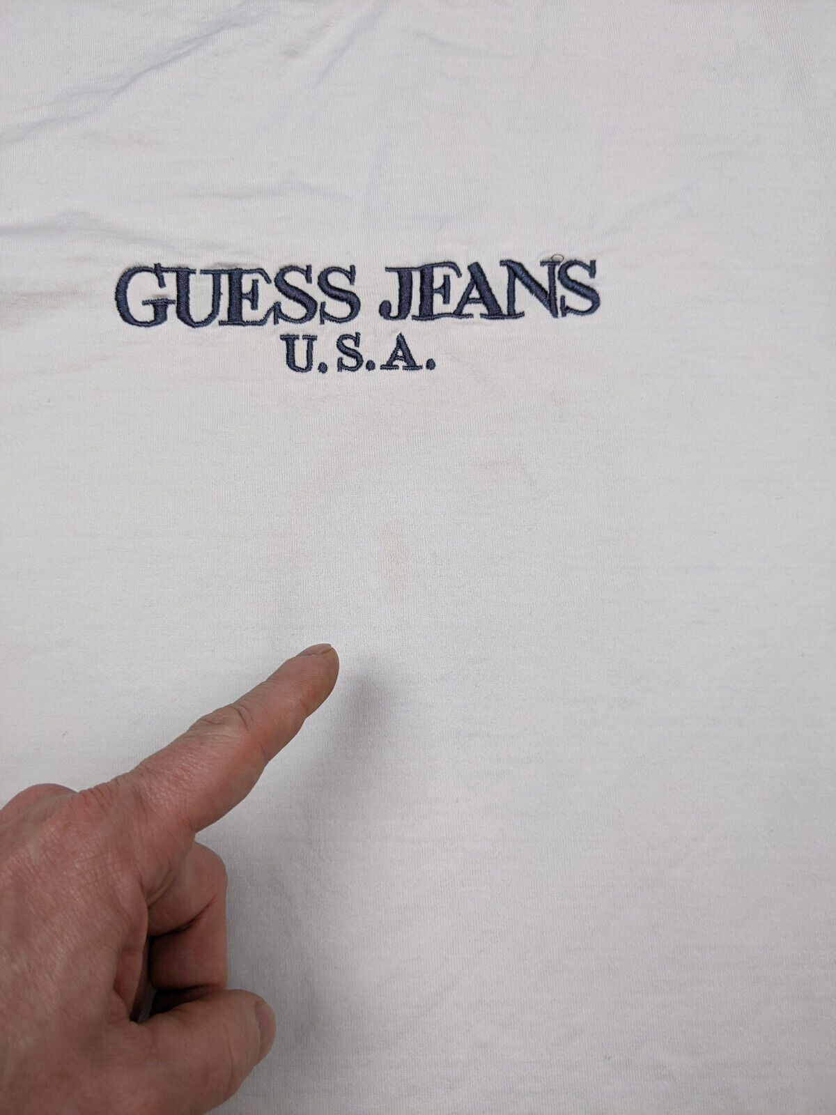 Vtg Guess Jeans USA T Shirt Mens L Off White Embr… - image 6