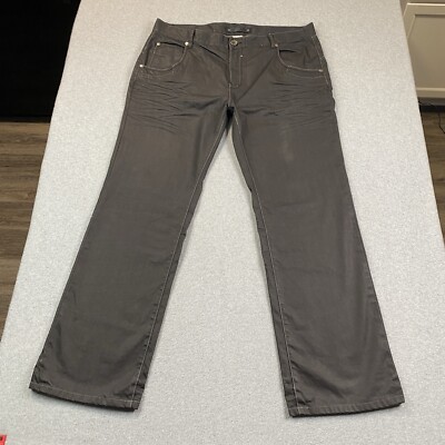 Level 7 Jeans Mens 42x34 Relaxed Straight Coated Denim Cotton Black Zip Moto L7