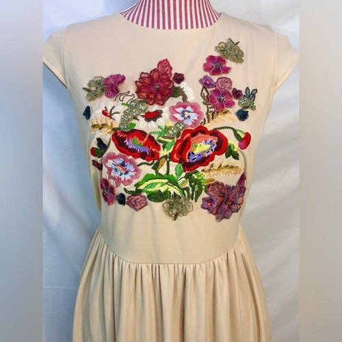 Abito A-Line Label by Five Twelve panna colorato ricamo floreale applique tg 8 - Foto 2 di 15