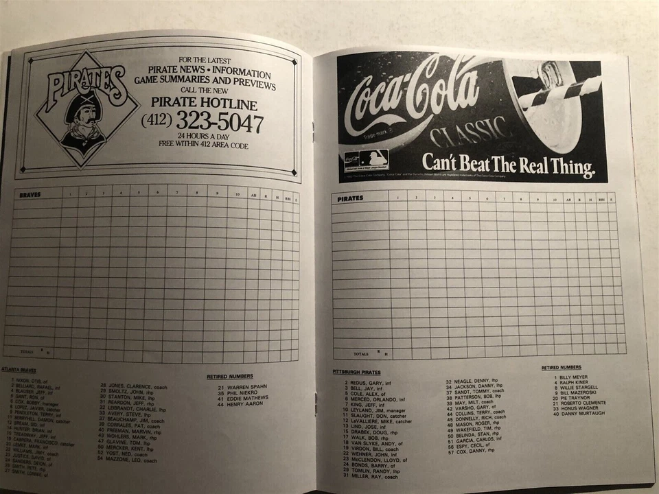1992 ATLANTA BRAVES vs PITTSBURGH Pirates NLCS Game Program UNSCORED Gant BONDS - Image 3 of 4