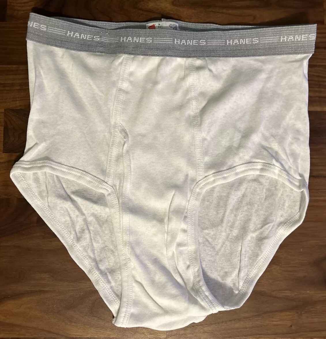 Vintage Hanes Full Briefs Underwear Mens Large 38 Gray Band Cotton