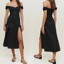 Reformation Bridgton Linen Dress off the shoulder Midi Size 12