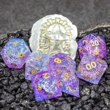 Sage's Kaleidoscopes Purple/Blue Cracked Glass Gloss Finish Polyhedral Dice Set