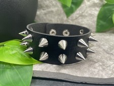 Punk Goth Bracelet Black Leather Spike Rivet Metal Studded Wristband A2533