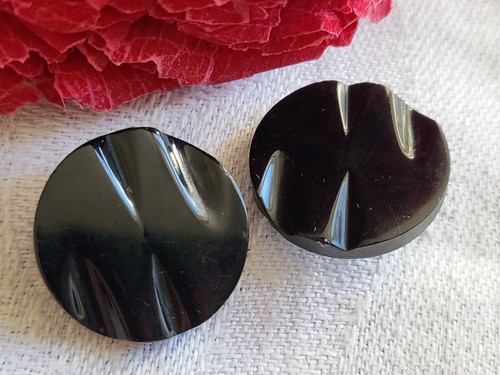 Lot De 4 Gros Boutons Anciens Vintage Noir Strié - Diamètre 2.7 Cm - Réf 1188 - France