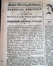 Historic ABRAHAM LINCOLN Cooper Institute Union Speech Address 1860 NY Newspaper