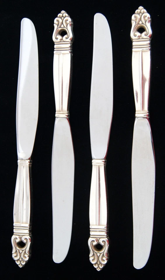 Lote de 4 cuchillos huecos modernos Royal Danish by International de plata de 9" Foto 4 de 4
