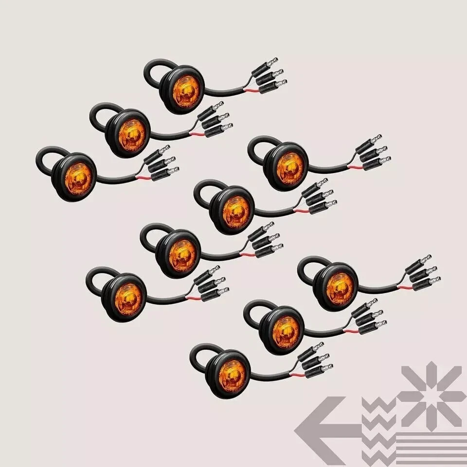 10Pc 3/4" round&Amber Trailer LED Marker Light [3 Wire/Drl & Turn Signal] [DOT F Foto 2 de 4
