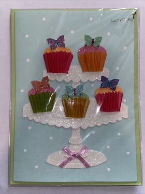 Papyrus Birthday Greeting Card - 3D Butterfly Cupcakes