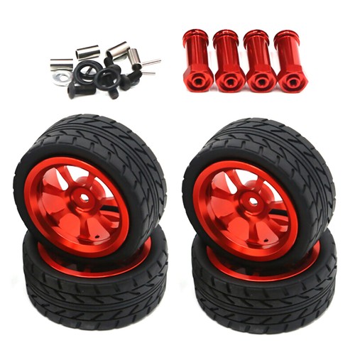 4PCS RedWheels Rim Hubs + Rubber Tires 1/14 RC Car Parts For Wltoys 144001 kop - Picture 4 of 6