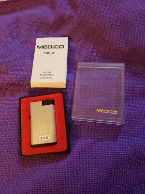 Vintage Medico Electric Butane Lighter - Farly New In Box Silver Color