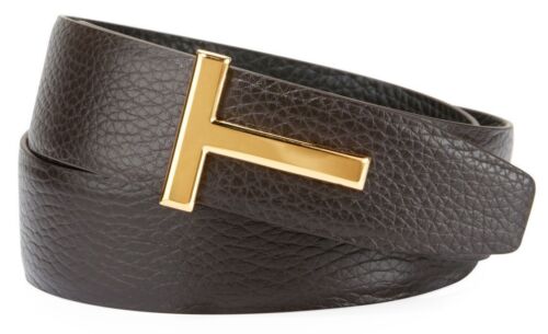 Tom Ford Signature T Buckle Reversible Black Brown 3cm Icon Belt 42