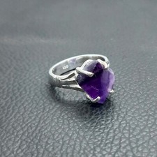 925 Sterling Silver Natural Amethyst Rough Gemstone Ring Size 7
