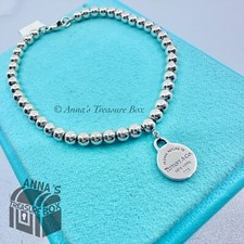 Return To Tiffany  Co. 925 Silver 4mm Bead Mini Round Tag 7" Bracelet pouch 