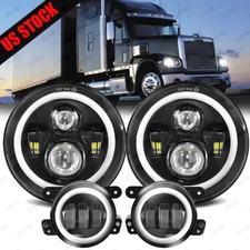 for Freightliner Coronado 7inch Round LED Headlights + 4inch LED Fog Light Combo