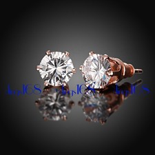 Unisex Genuine 18K Rose Gold Filled 6mm Cubic Zirconia CZ Stud Post Earrings X1Q