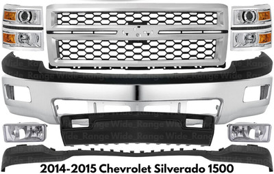Front Bumper Chrome & Headlight Kit For 2014-2015 Chevrolet Silverado 1500
