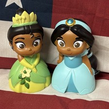 DISNEY Princess Jasmine bath toys Tiana soft plastic tub 5" figures set 2024 