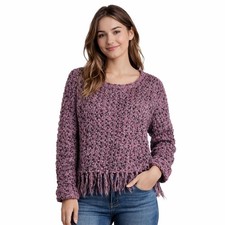 Ruby Rd Petite Textured Knit Fringe Sweater Pink Purple Mix Size PL